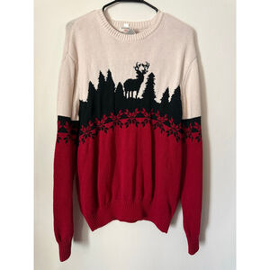 Men's Vintage Style Dockers Crewneck Sweater L Red Beige Deer Christmas